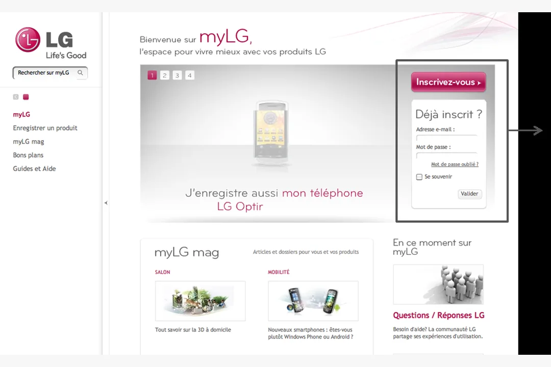 Interface histórica do portal myLG